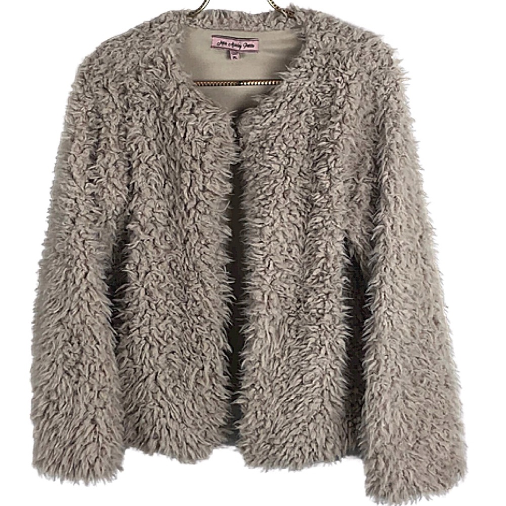 ❆Shaggy Shag Beige Teddy Bear Coat Petite Large PL